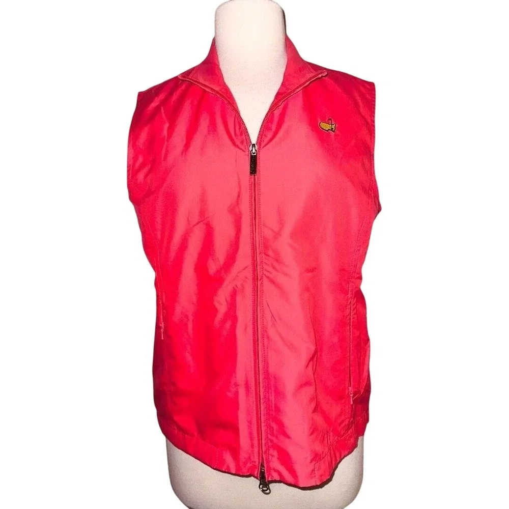 Magnolia Lane Masters Golf Tournament Vest Pink Full Zip Women Small Logo F2